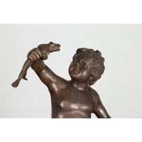 Classical Bronze Tabletop Statue of a Putto Holding a Frog