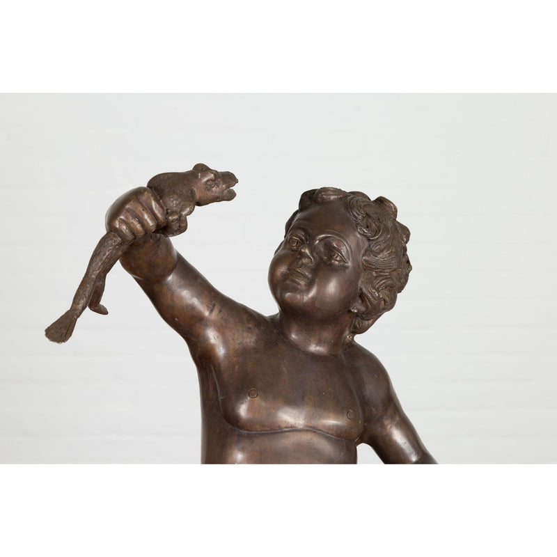 Classical Bronze Tabletop Statue of a Putto Holding a Frog-RG722-4. Asian & Chinese Furniture, Art, Antiques, Vintage Home Décor for sale at FEA Home