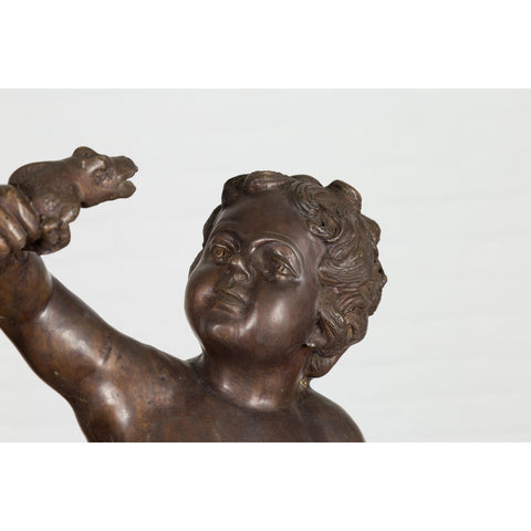 Classical Bronze Tabletop Statue of a Putto Holding a Frog-RG722-5. Asian & Chinese Furniture, Art, Antiques, Vintage Home Décor for sale at FEA Home