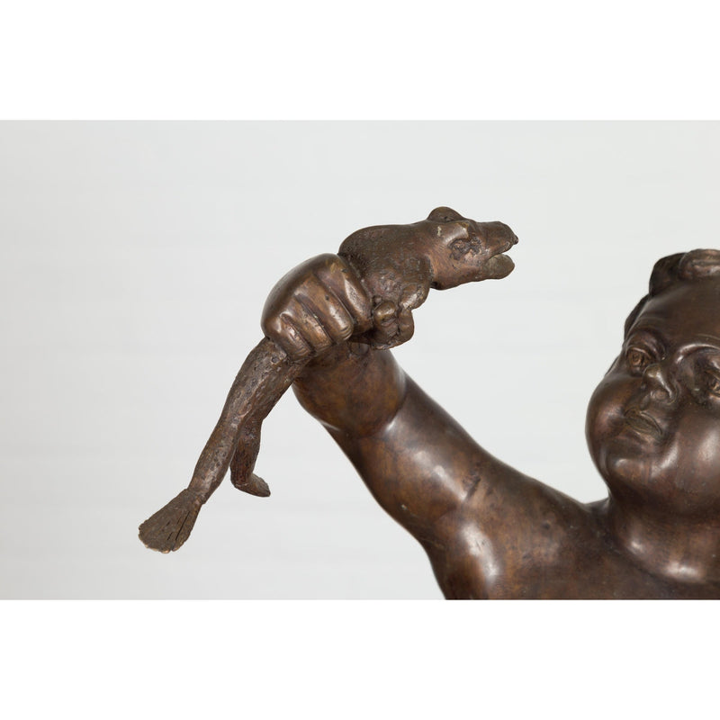 Classical Bronze Tabletop Statue of a Putto Holding a Frog-RG722-6. Asian & Chinese Furniture, Art, Antiques, Vintage Home Décor for sale at FEA Home