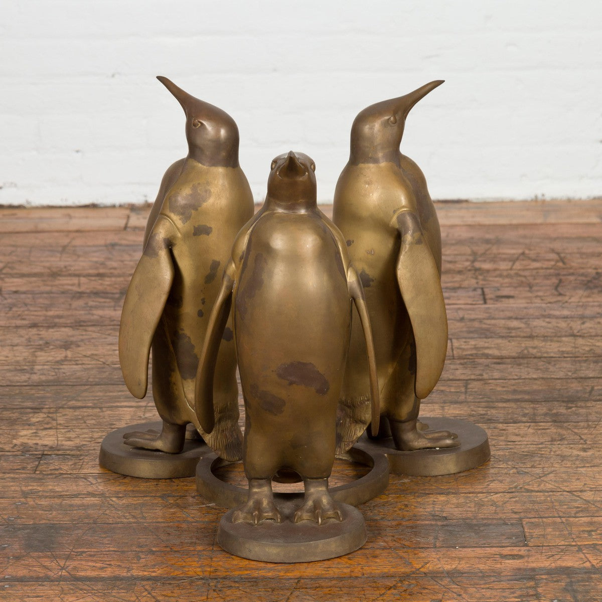 Bronze Triple Penguin Table Base with Gold Patina-1. Asian & Chinese Furniture, Art, Antiques, Vintage Home Décor for sale at FEA Home