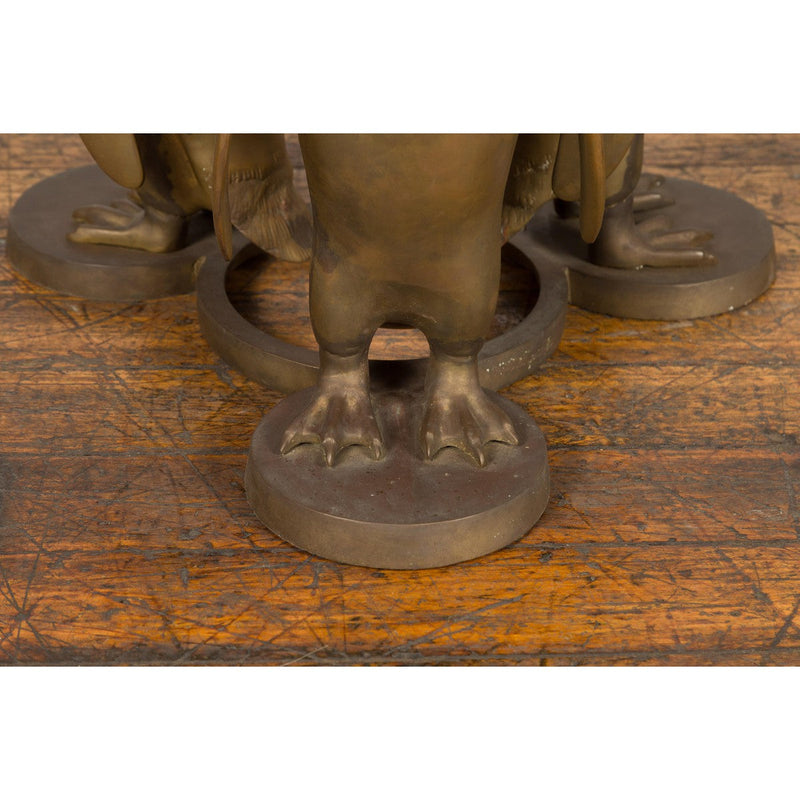 Bronze Triple Penguin Table Base with Gold Patina-RG890-10. Asian & Chinese Furniture, Art, Antiques, Vintage Home Décor for sale at FEA Home