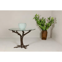 Bronze Tree Table Base with Rich Dark Brown Patina, Glass Top not Included