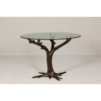 Bronze Tree Table Base with Rich Dark Brown Patina, Glass Top not Included