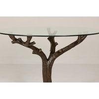 Bronze Tree Table Base with Rich Dark Brown Patina, Glass Top not Included