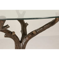 Bronze Tree Table Base with Rich Dark Brown Patina, Glass Top not Included