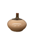 Round Blush Ceramic Vase with Brown Neck and Crackle Glaze, SKU , image 1