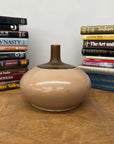 Round Blush Ceramic Vase with Brown Neck and Crackle Glaze, SKU , image 3