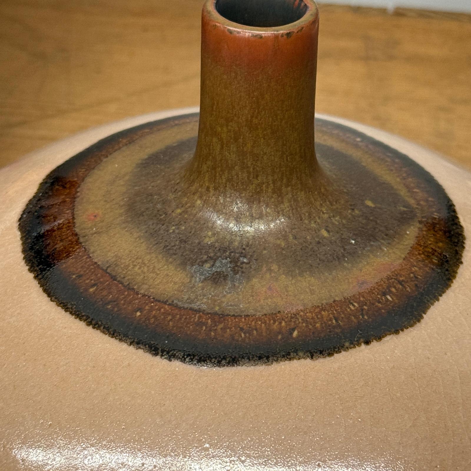 Round Blush Ceramic Vase with Brown Neck and Crackle Glaze, SKU , image 6