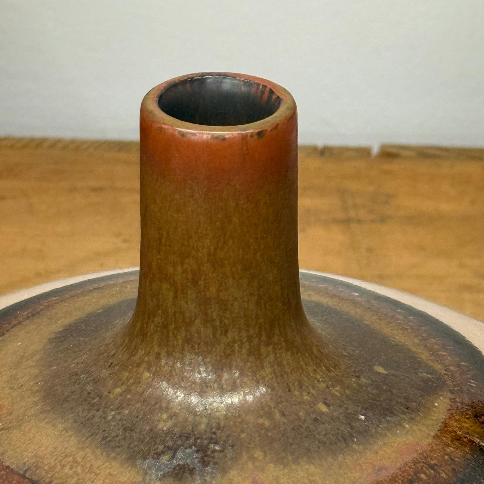 Round Blush Ceramic Vase with Brown Neck and Crackle Glaze, SKU , image 7