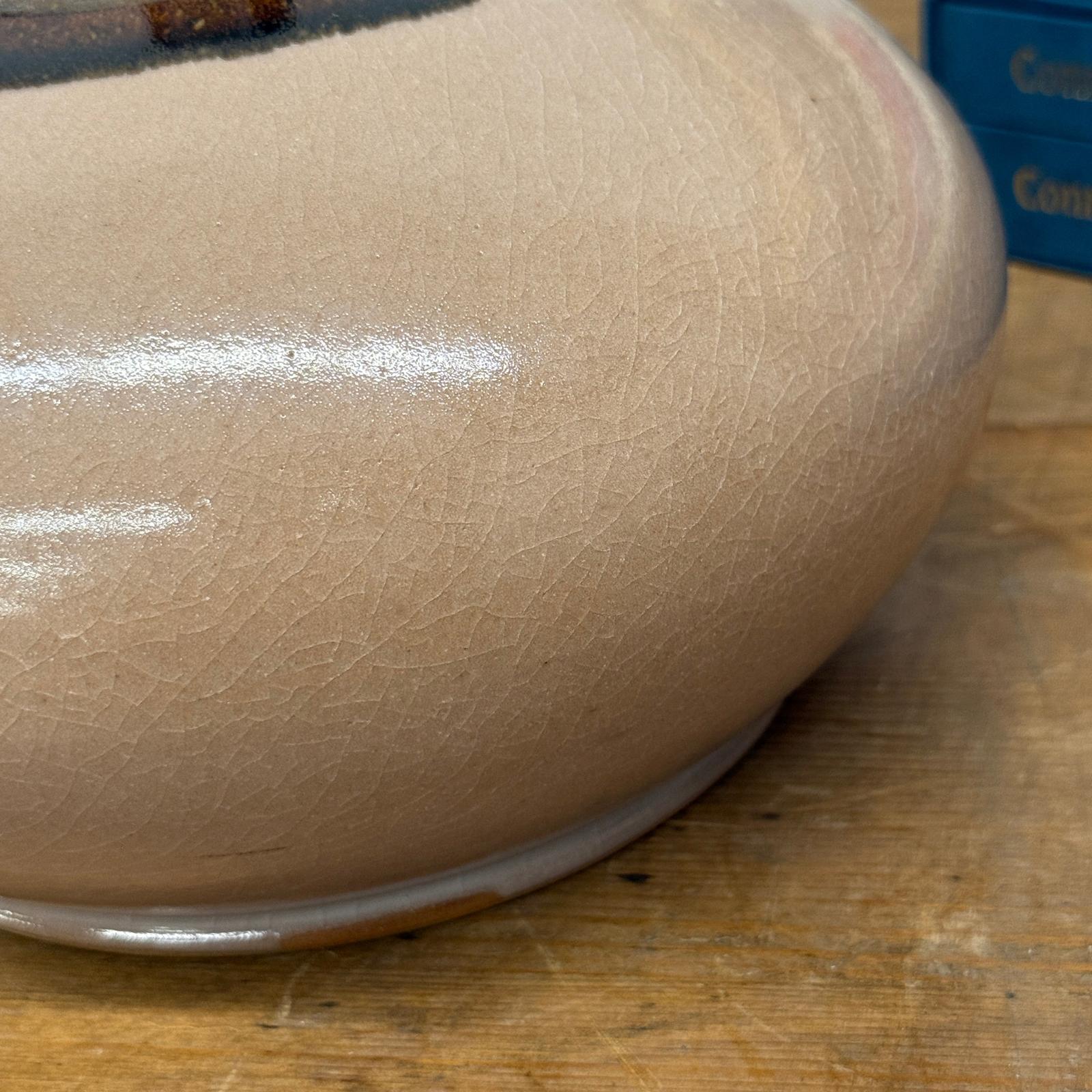 Round Blush Ceramic Vase with Brown Neck and Crackle Glaze, SKU , image 8