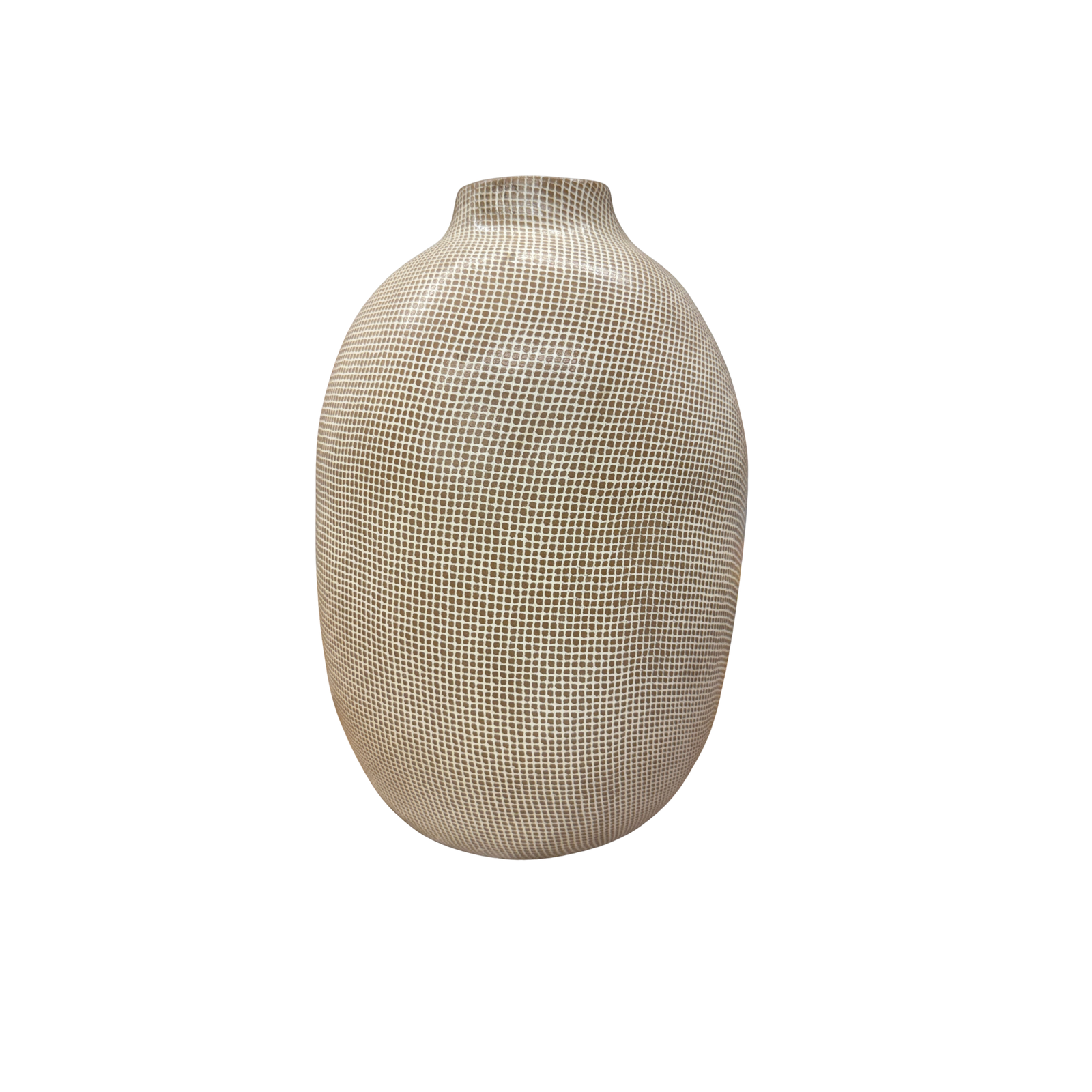 Round Brown &amp; White Small Checkered Patterned Ceramic Vase, SKU , image 1