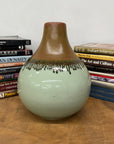 Round Celadon Green & Brown Ceramic Drip Design Vase - FEA Home