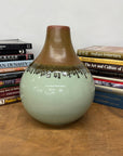Round Celadon Green & Brown Ceramic Drip Design Vase - FEA Home