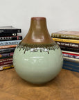 Round Celadon Green & Brown Ceramic Drip Design Vase - FEA Home