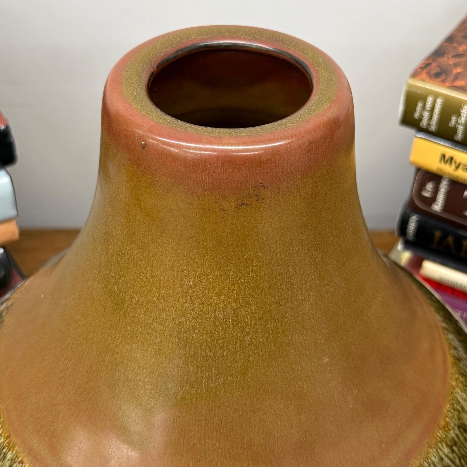 Round Celadon Green &amp; Brown Ceramic Drip Design Vase - FEA Home