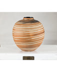 Round Ceramic Artisan Vase with Swirled Earth-Tone Design