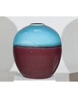 Round Ceramic Vase with Turquoise Glaze & Brown Bottom