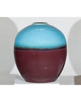 Round Ceramic Vase with Turquoise Glaze & Brown Bottom