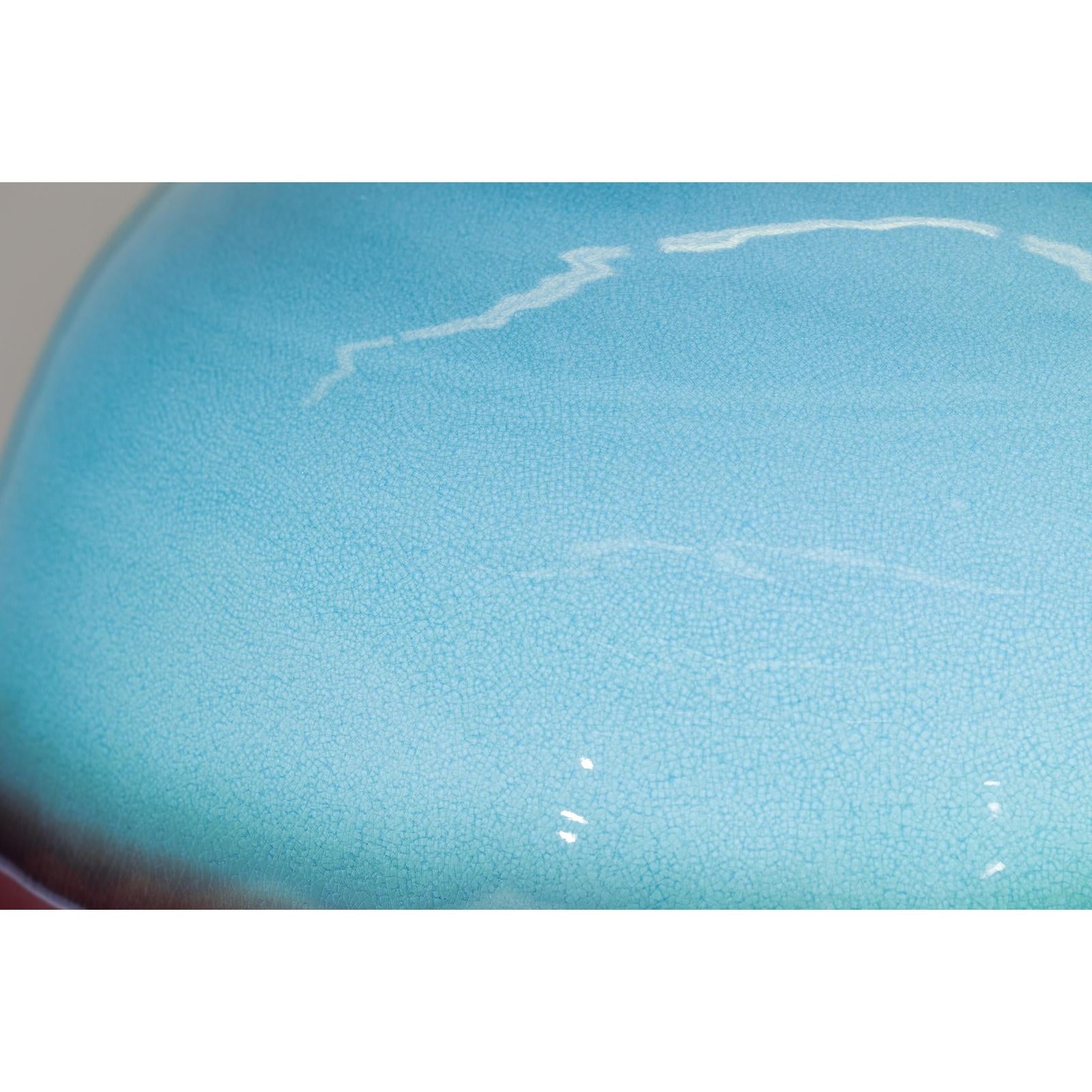 Round Ceramic Vase with Turquoise Glaze &amp; Brown Bottom