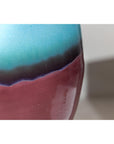 Round Ceramic Vase with Turquoise Glaze & Brown Bottom