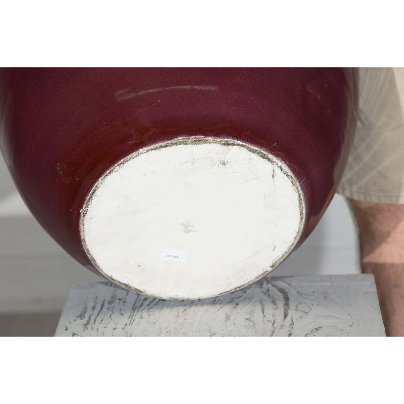 Round Ceramic Vase with Turquoise Glaze &amp; Brown Bottom