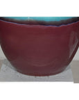 Round Ceramic Vase with Turquoise Glaze & Brown Bottom