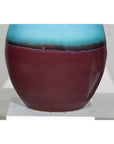Round Ceramic Vase with Turquoise Glaze & Brown Bottom