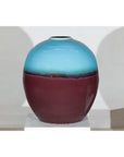 Round Ceramic Vase with Turquoise Glaze & Brown Bottom