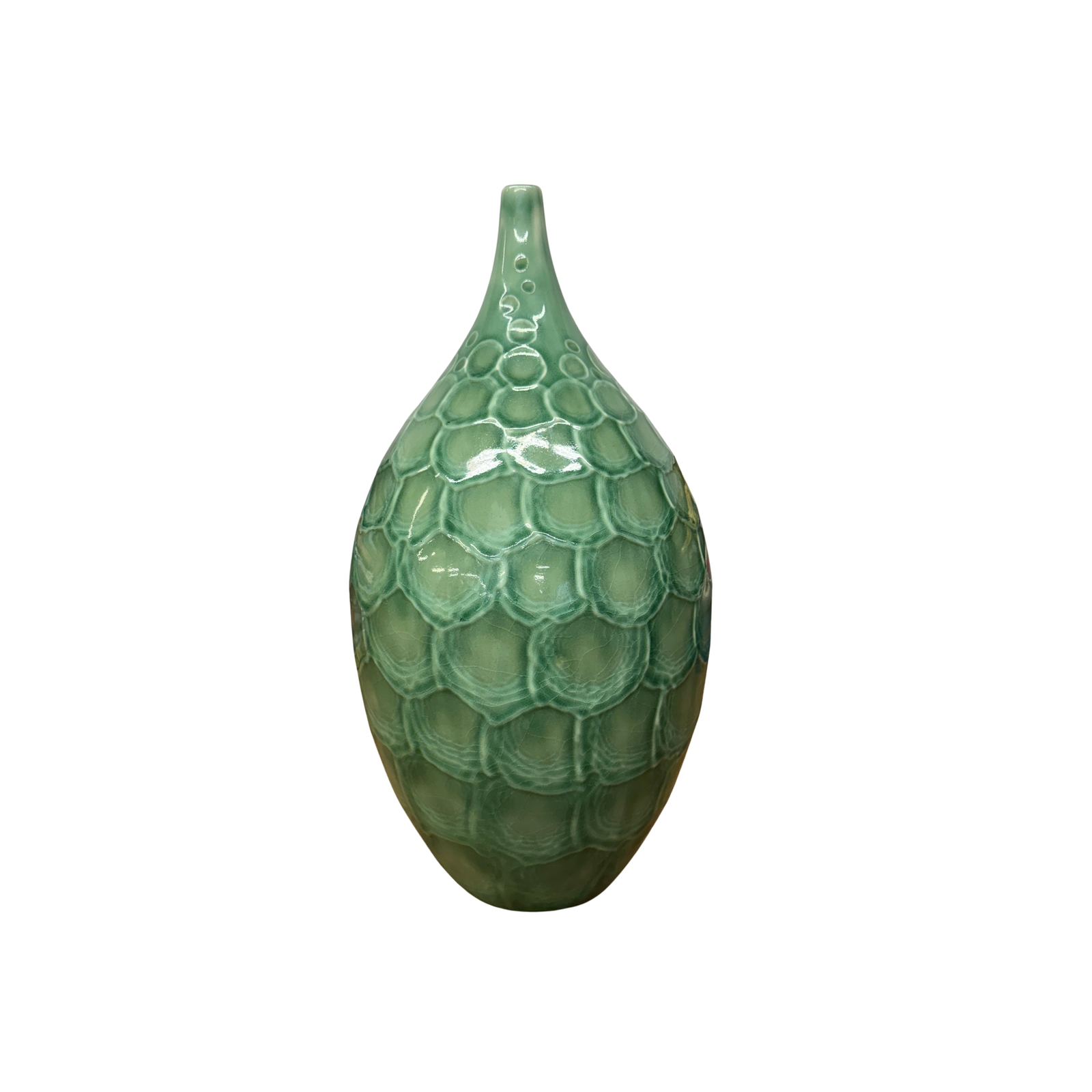 Round Green Snakeskin Design Vase with Small Narrow Neck, SKU , image 1
