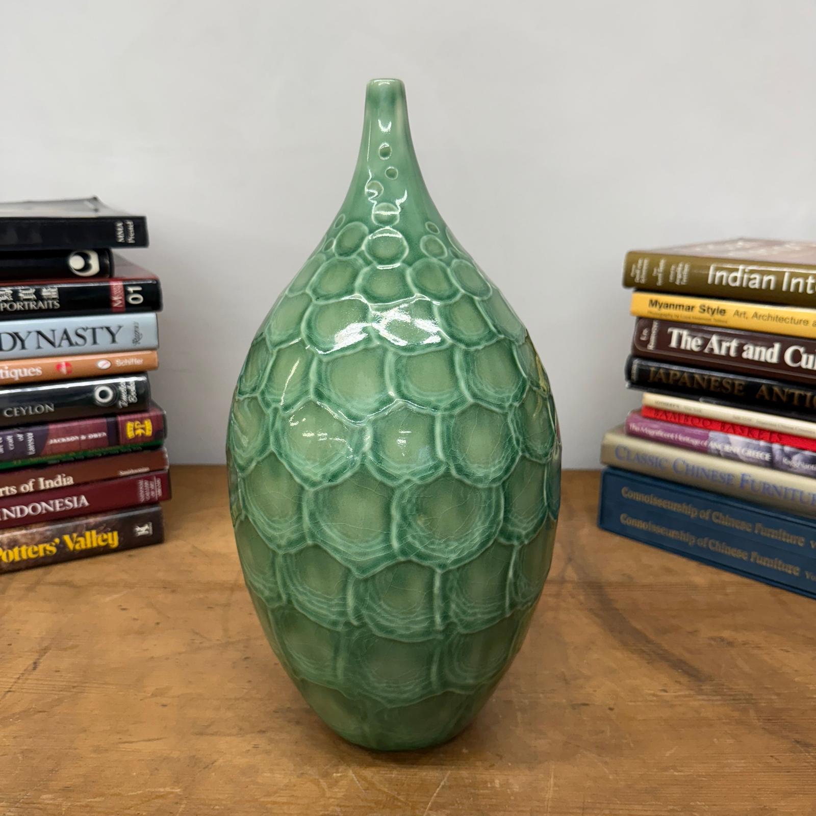 Round Green Snakeskin Design Vase with Small Narrow Neck, SKU , image 2