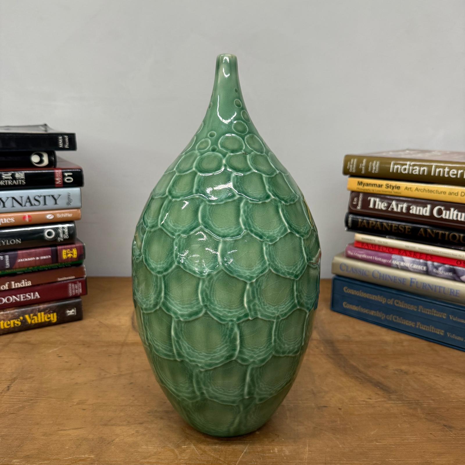 Round Green Snakeskin Design Vase with Small Narrow Neck, SKU , image 3