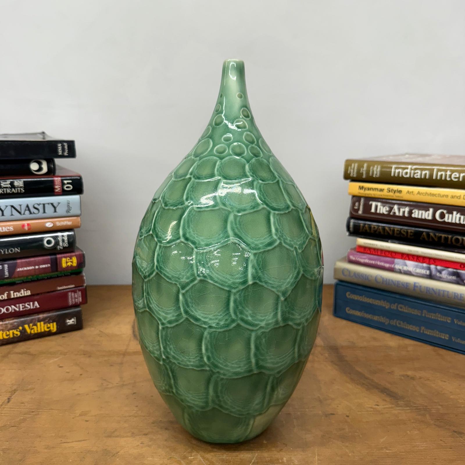 Round Green Snakeskin Design Vase with Small Narrow Neck, SKU , image 4