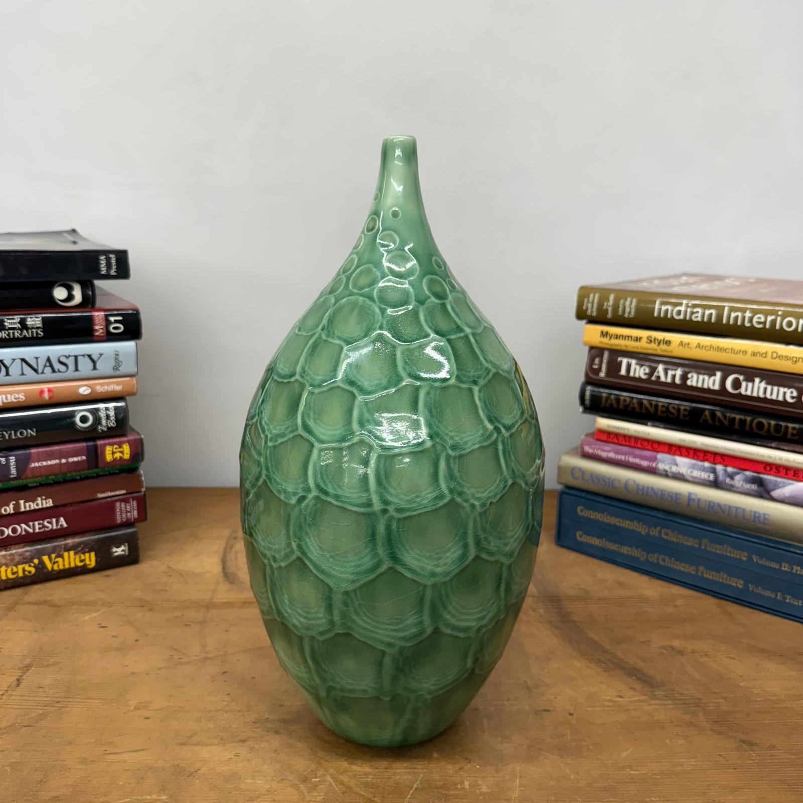 Round Green Snakeskin Design Vase with Small Narrow Neck, SKU , image 5