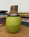 Round Pistachio Green Ceramic Vase with Brown Curved Top - FEA Home