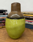 Round Pistachio Green Ceramic Vase with Brown Curved Top - FEA Home