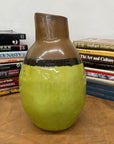 Round Pistachio Green Ceramic Vase with Brown Curved Top - FEA Home