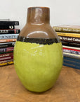 Round Pistachio Green Ceramic Vase with Brown Curved Top - FEA Home