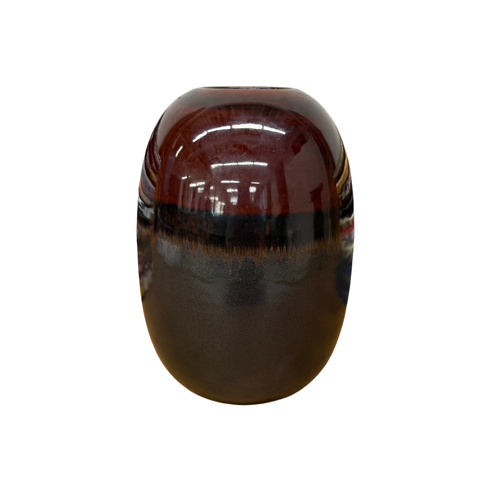 Round Steel Grey &amp; Red Ceramic Vase with Black Center - FEA Home