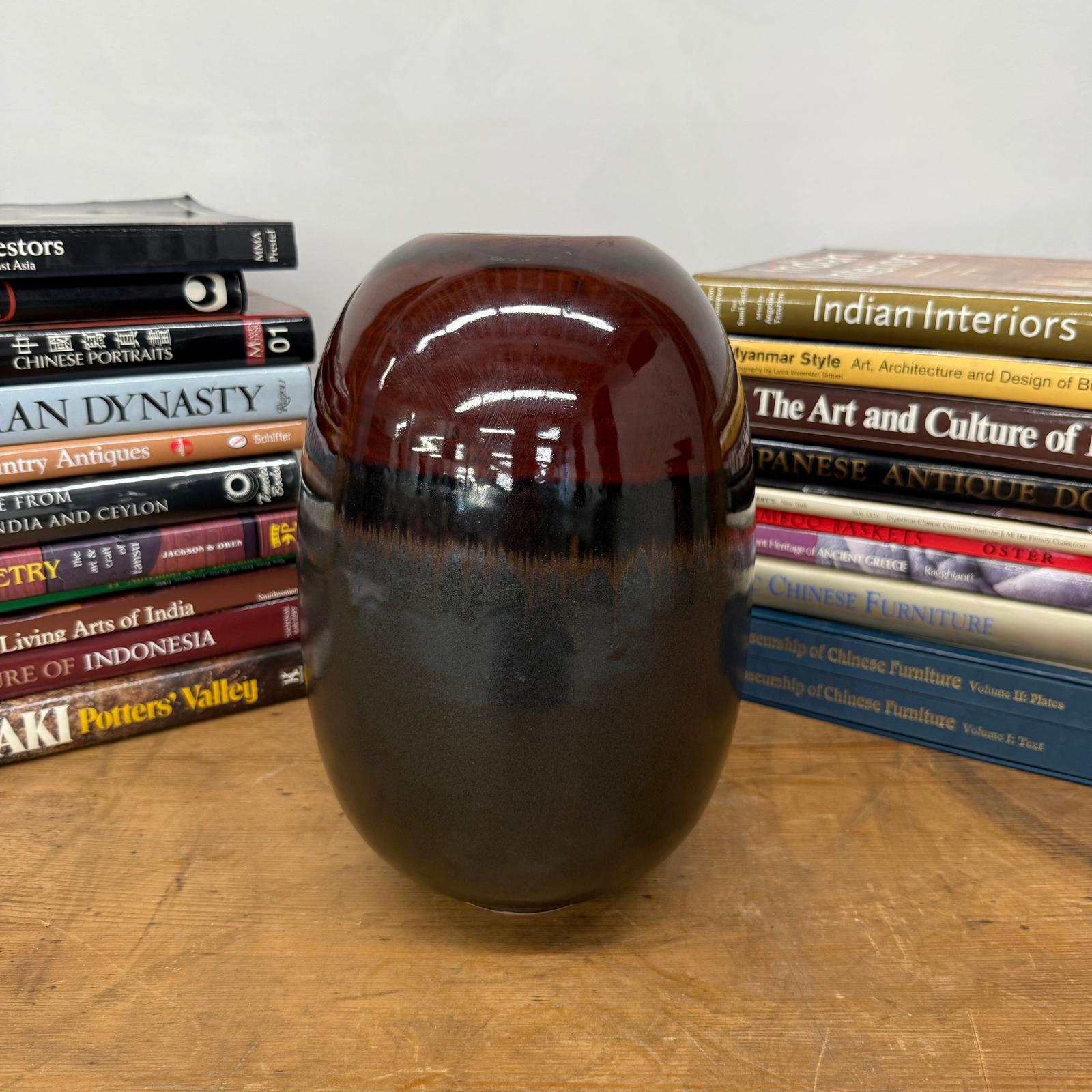 Round Steel Grey &amp; Red Ceramic Vase with Black Center - FEA Home