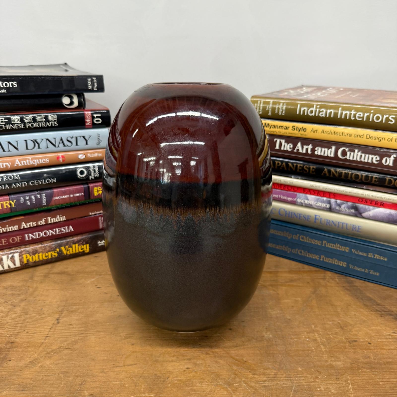 Round Steel Grey &amp; Red Ceramic Vase with Black Center - FEA Home