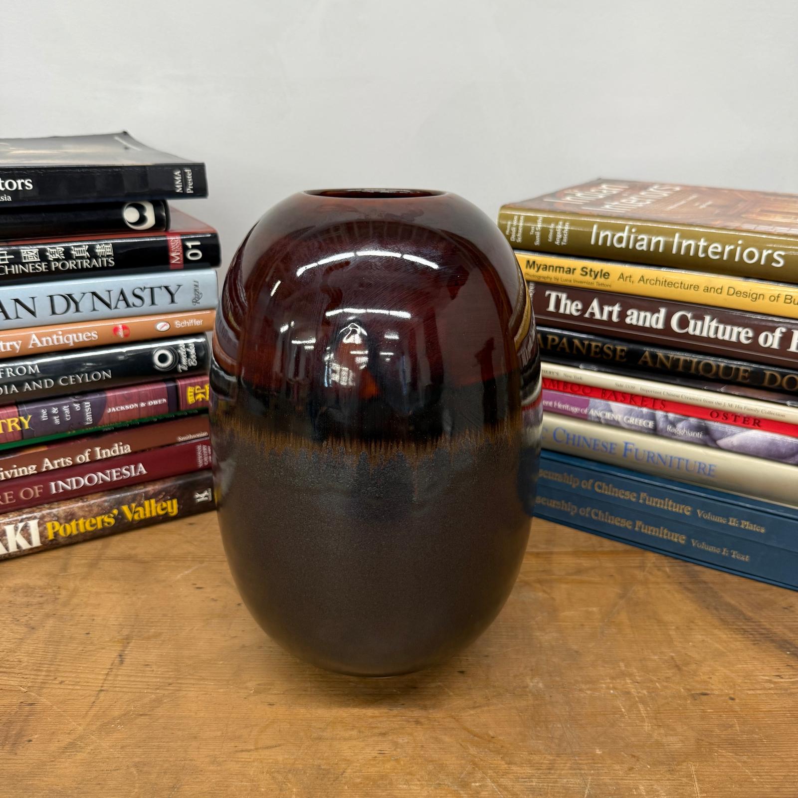 Round Steel Grey &amp; Red Ceramic Vase with Black Center - FEA Home