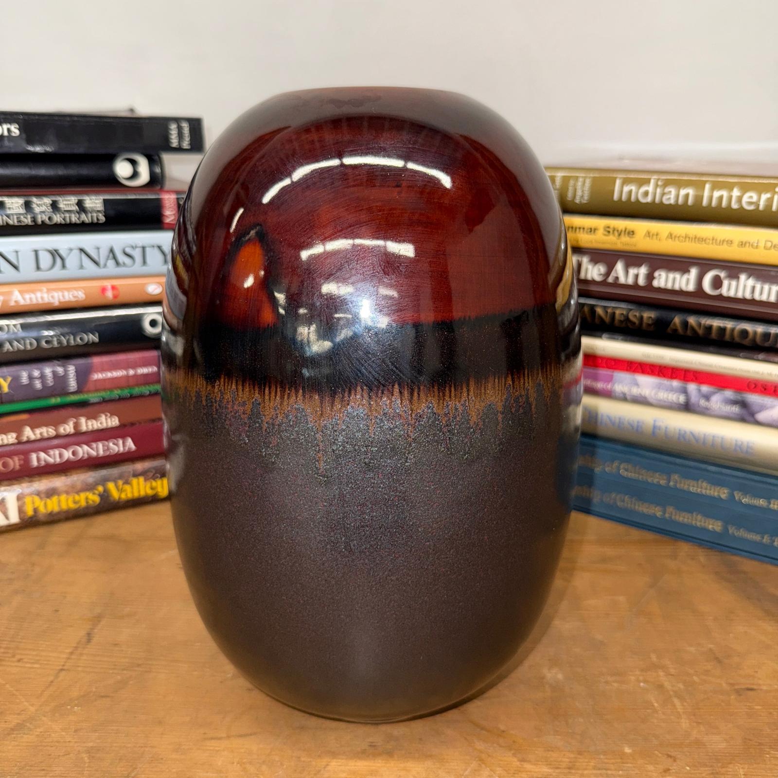 Round Steel Grey &amp; Red Ceramic Vase with Black Center - FEA Home