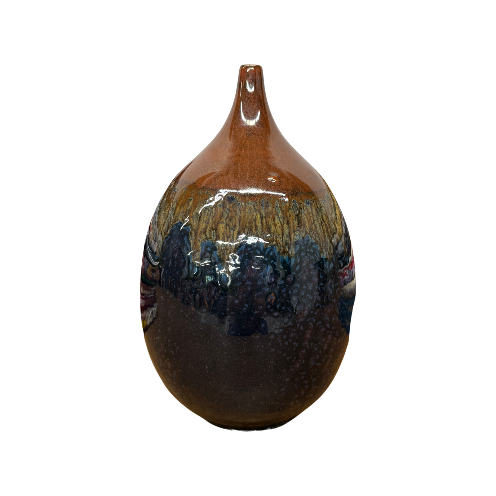 Rounded Brown and Blue Ceramic Vase with Narrow Neck, SKU , image 1