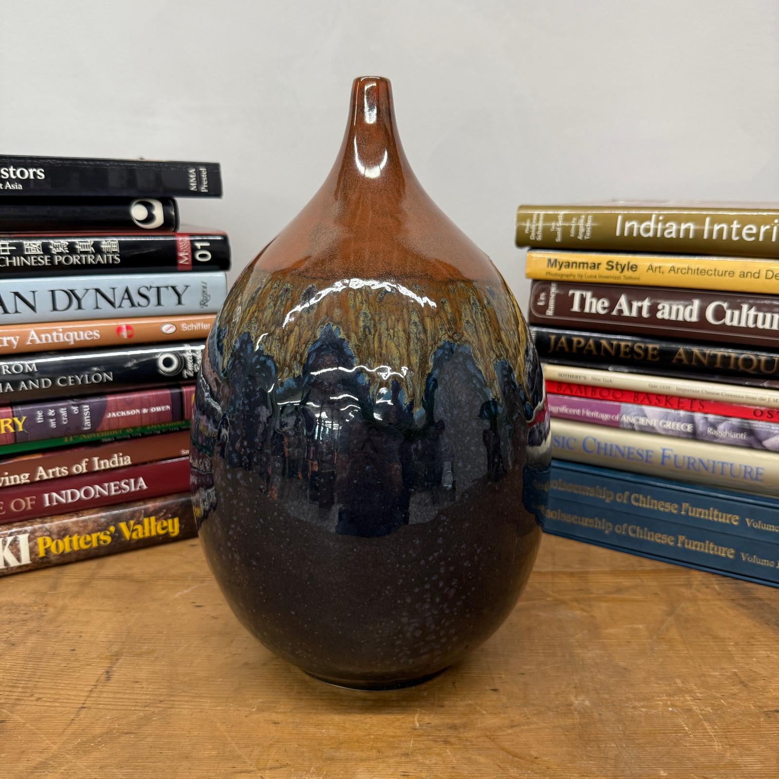 Rounded Brown and Blue Ceramic Vase with Narrow Neck, SKU , image 2
