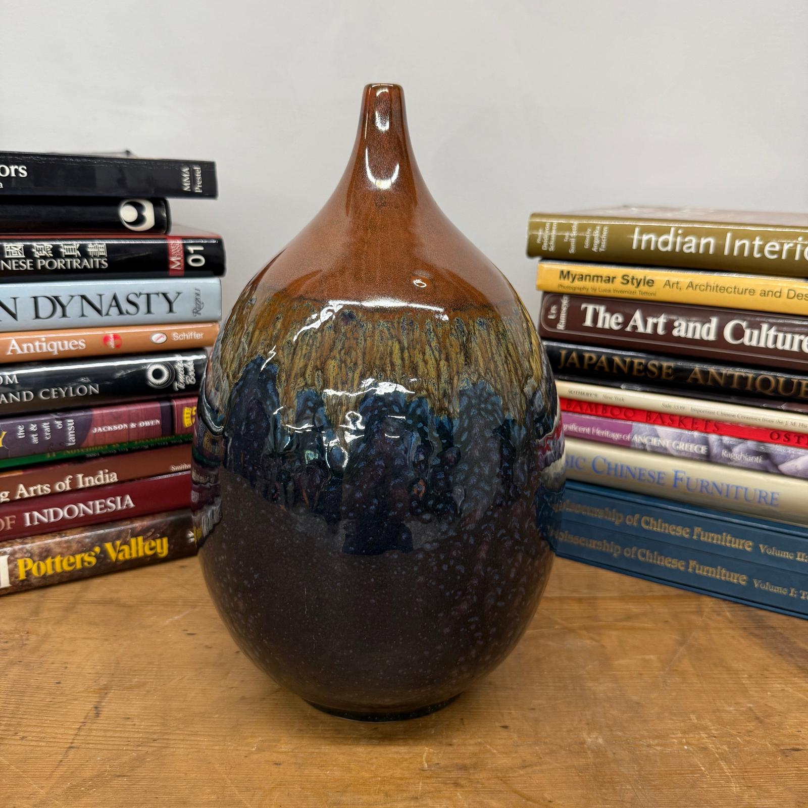 Rounded Brown and Blue Ceramic Vase with Narrow Neck, SKU , image 3