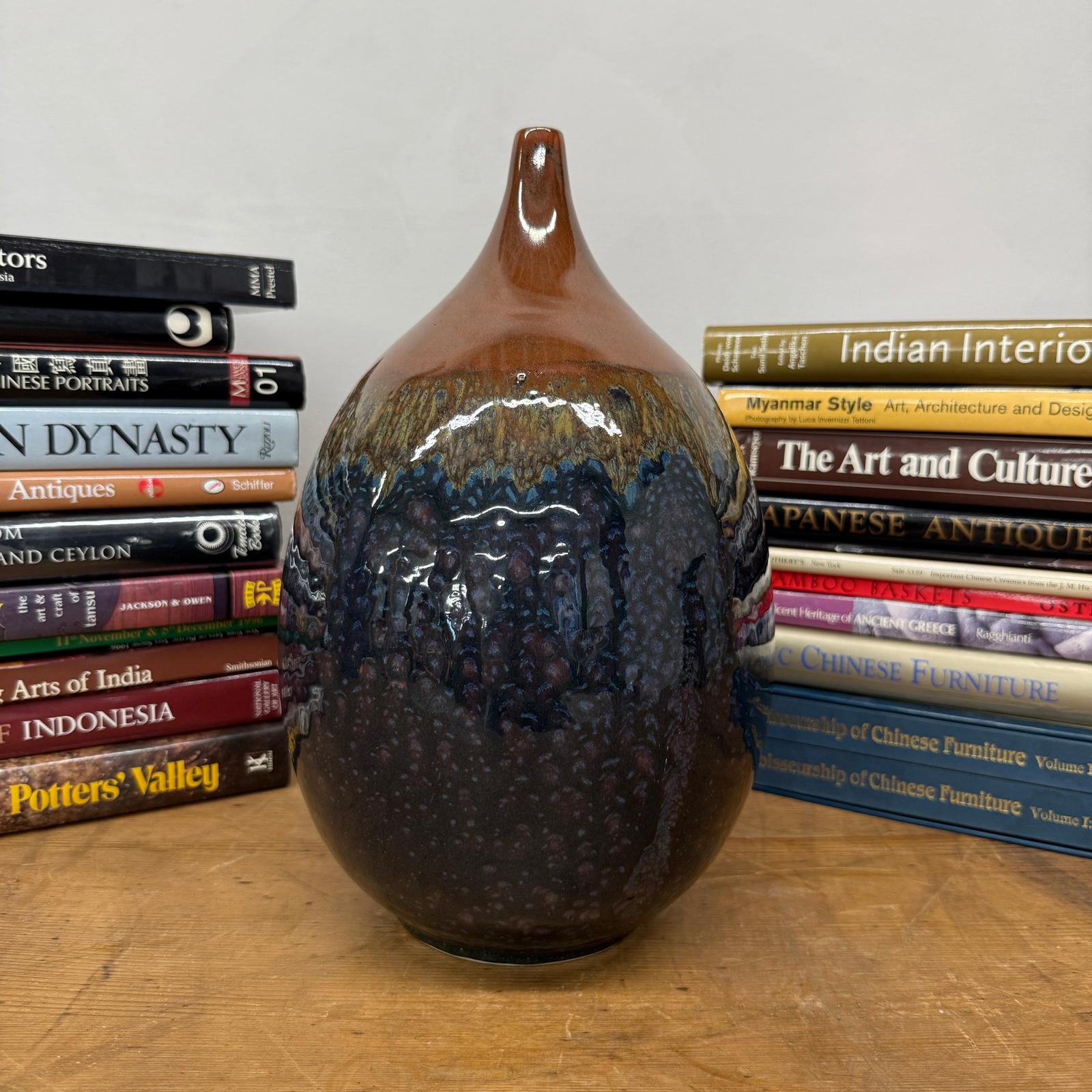 Rounded Brown and Blue Ceramic Vase with Narrow Neck, SKU , image 5