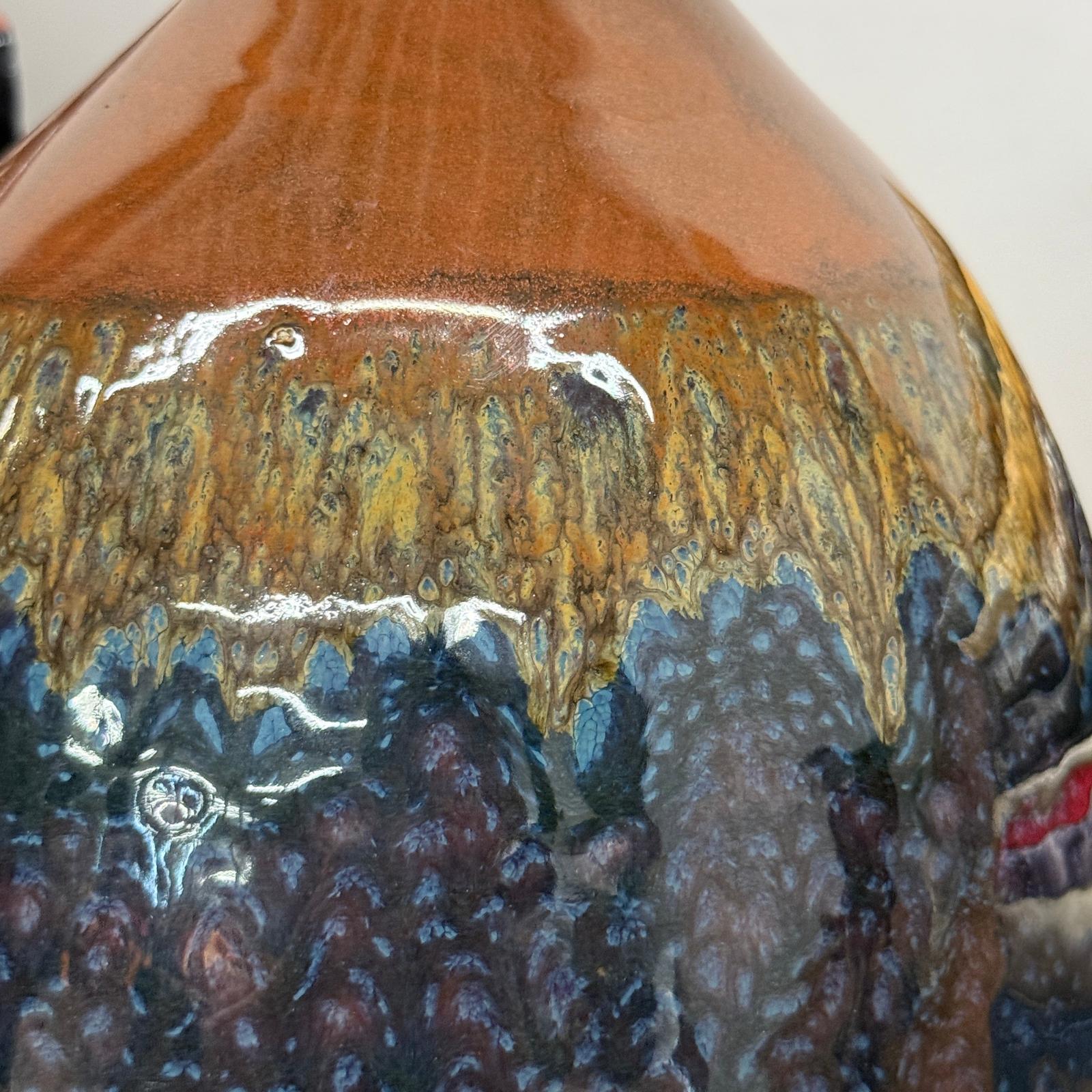 Rounded Brown and Blue Ceramic Vase with Narrow Neck, SKU , image 6