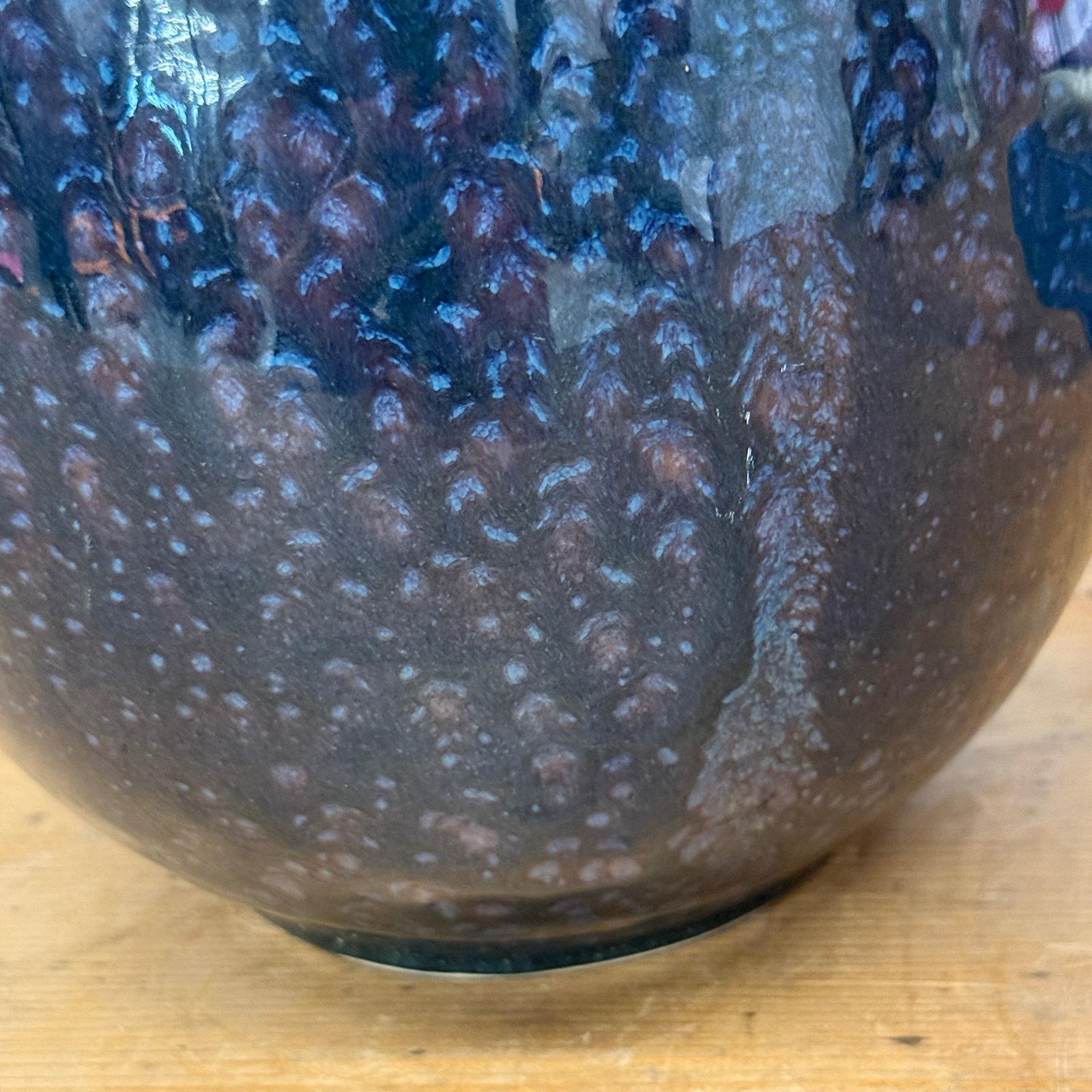 Rounded Brown and Blue Ceramic Vase with Narrow Neck, SKU , image 7