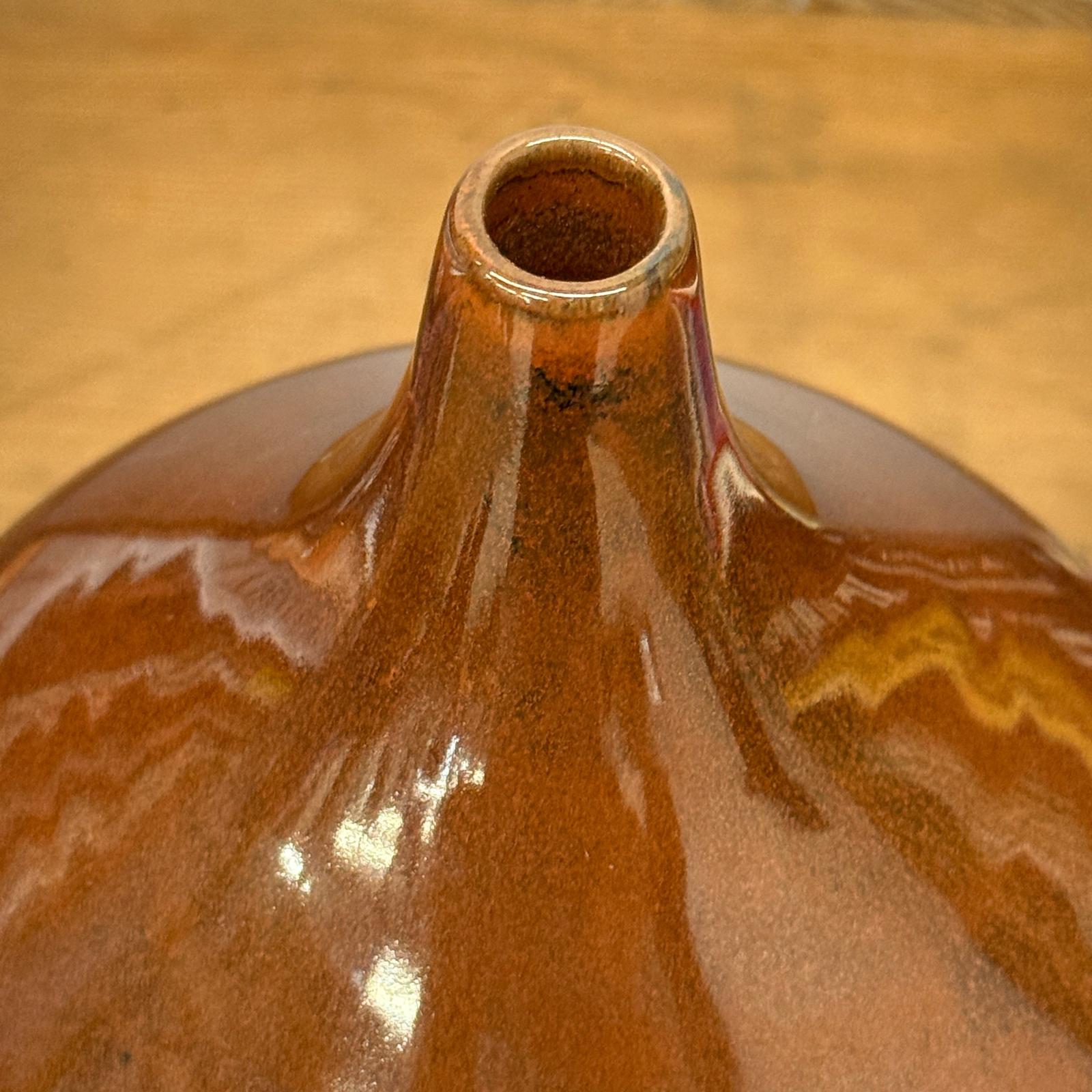Rounded Brown and Blue Ceramic Vase with Narrow Neck, SKU , image 9